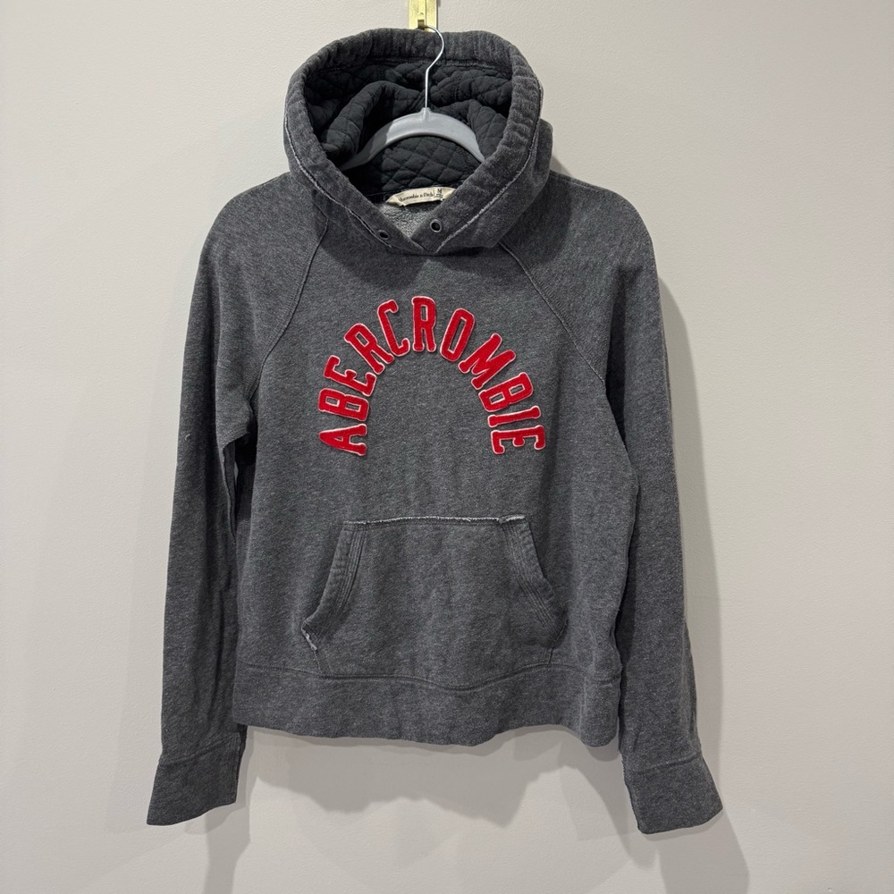 Abercrombie and‎ Fitch Logo Hoodie Size Medium Grey and Red